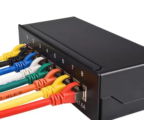 PANNELLO PATCH DA TAVOLO 8 PORTE CAT5E CAT6 CAT6A SCHERMATO 90 GRADI ENTRATA SUPERIORE PUNCH FTP STP